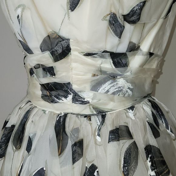 VINTAGE Clifton Wilhite Dallas Cream Floral Tea Length Dress Gown - sz. S - Picture 7 of 16